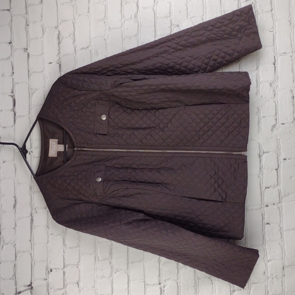 Chicos brown quilted jacket 1 Size Small Zip up